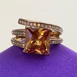 💛 Gold Plated 5ct Orange Gemstone Bypass Cocktail Ring